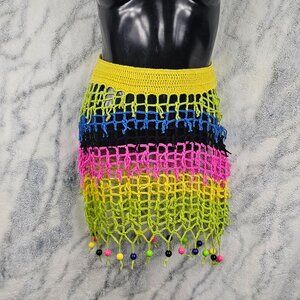 Elsie & Fred Medium Multi-Color Braided Crochet Beaded Mini Skirt